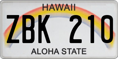 HI license plate ZBK210