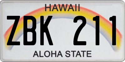 HI license plate ZBK211