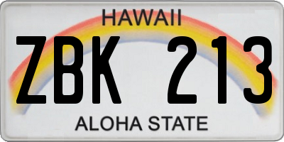 HI license plate ZBK213