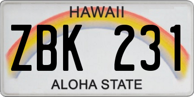 HI license plate ZBK231