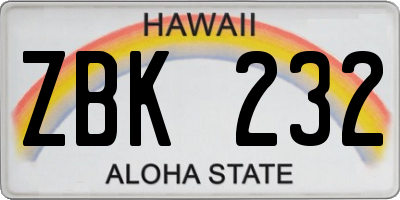 HI license plate ZBK232