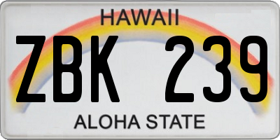 HI license plate ZBK239