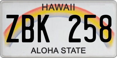 HI license plate ZBK258
