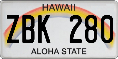 HI license plate ZBK280
