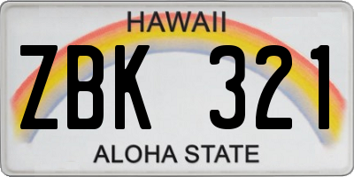 HI license plate ZBK321