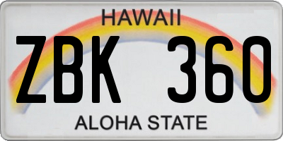 HI license plate ZBK360
