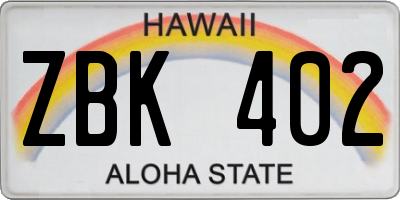 HI license plate ZBK402