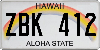 HI license plate ZBK412