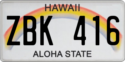 HI license plate ZBK416