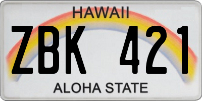 HI license plate ZBK421