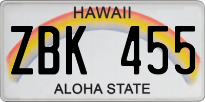 HI license plate ZBK455