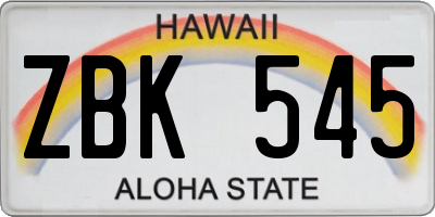 HI license plate ZBK545