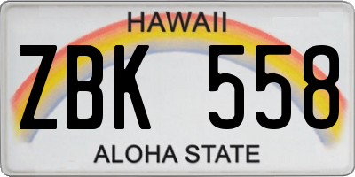 HI license plate ZBK558
