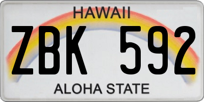 HI license plate ZBK592