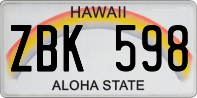 HI license plate ZBK598