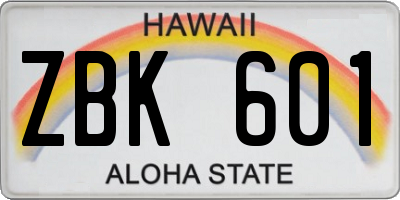 HI license plate ZBK601