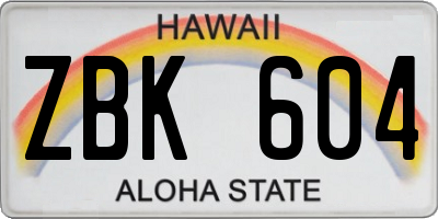 HI license plate ZBK604