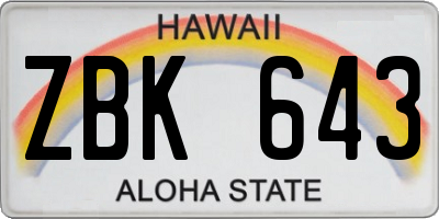 HI license plate ZBK643