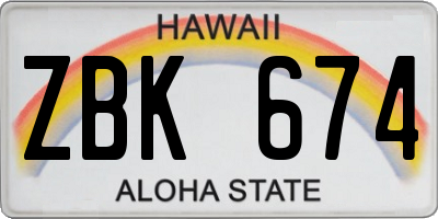 HI license plate ZBK674
