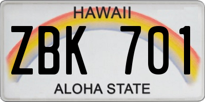 HI license plate ZBK701