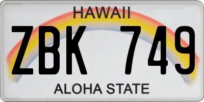 HI license plate ZBK749