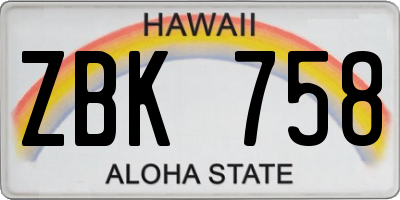 HI license plate ZBK758