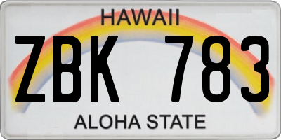 HI license plate ZBK783