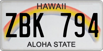 HI license plate ZBK794