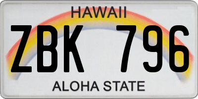 HI license plate ZBK796