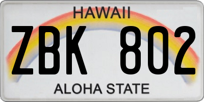 HI license plate ZBK802