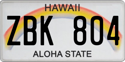 HI license plate ZBK804