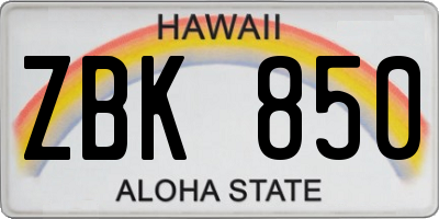 HI license plate ZBK850