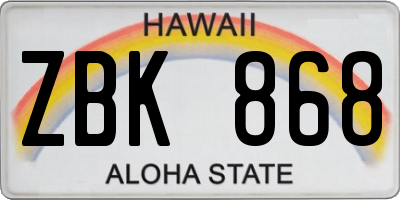 HI license plate ZBK868
