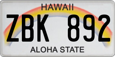 HI license plate ZBK892