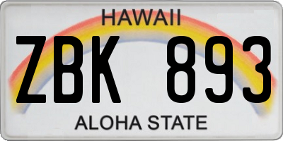 HI license plate ZBK893