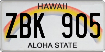 HI license plate ZBK905
