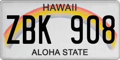 HI license plate ZBK908
