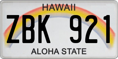 HI license plate ZBK921