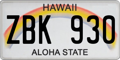 HI license plate ZBK930