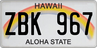 HI license plate ZBK967