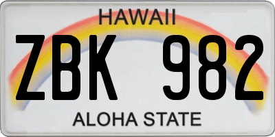HI license plate ZBK982