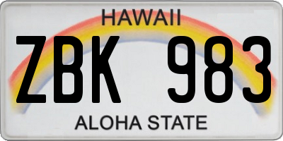 HI license plate ZBK983