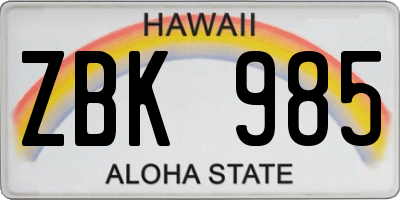 HI license plate ZBK985
