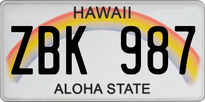 HI license plate ZBK987