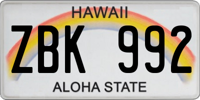 HI license plate ZBK992