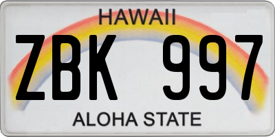 HI license plate ZBK997