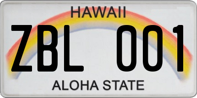 HI license plate ZBL001