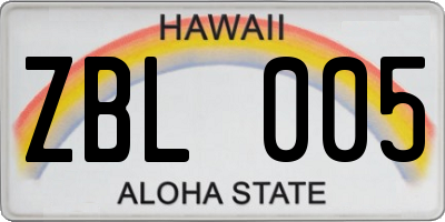 HI license plate ZBL005