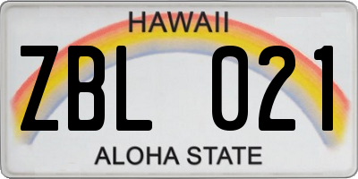 HI license plate ZBL021