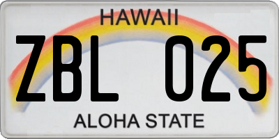 HI license plate ZBL025